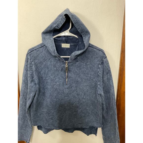 Anthropologie T.La Miley Quarter-Zip Hooded Pullover Sweatshirt Blue Small - Picture 3 of 6